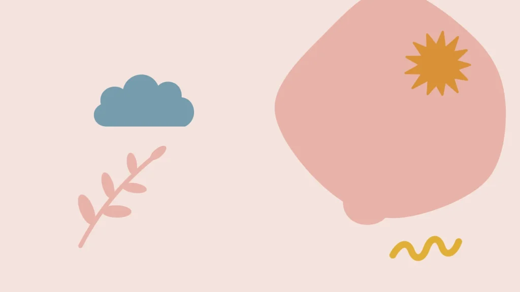 Ilustração com formas suaves em tons de rosa — saúde mental no pós-parto